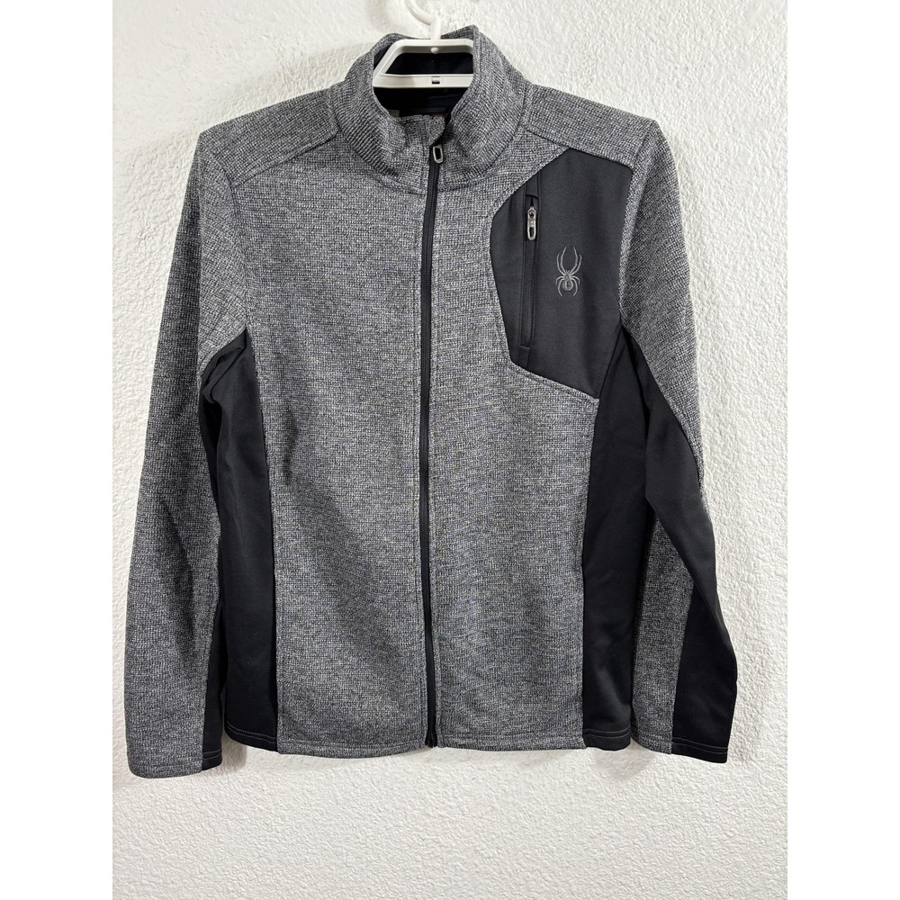 Spyder Jacket Mens Medium Gray Black Fleece Lined Softshell Full Zip Athletic‎